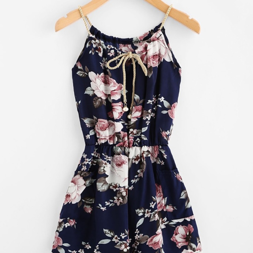 🎉HP🎉Floral Navy Tie Romper! - Picture 4 of 5